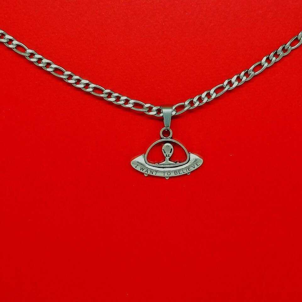 Alien Figaro Silver Necklace