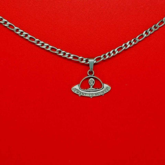 Alien Figaro Silver Necklace