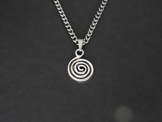 CRW Bohemian Spiral Necklace with 1.8mm curb chain in silver - Coin Necklaces for Women - Infinite Necklace for Men - Necklace with Pendant