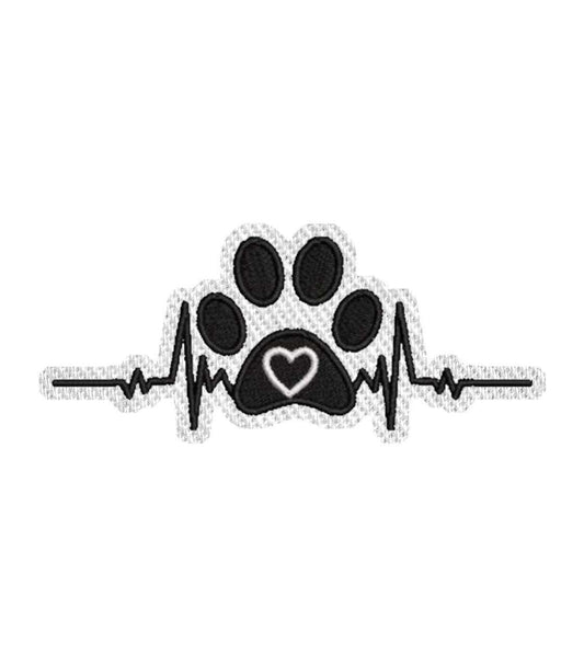 Dog Paw with Heart Beat Iron on Patch / Sew on embroidered patches - Animals Dogs Embroidery Women Applique Merit Badge for Clothing Jacket