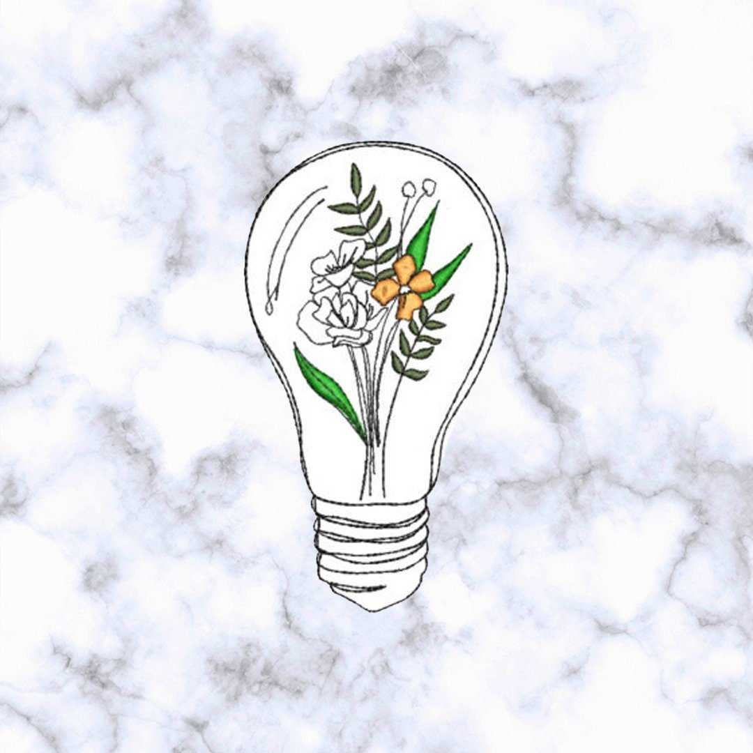 Floral Light Bulb Iron/Sew-On Embroidered Patch Applique diy - Garden Plants  - Emblems Costumes Cosplay Patches for Clothing Vest Jacket