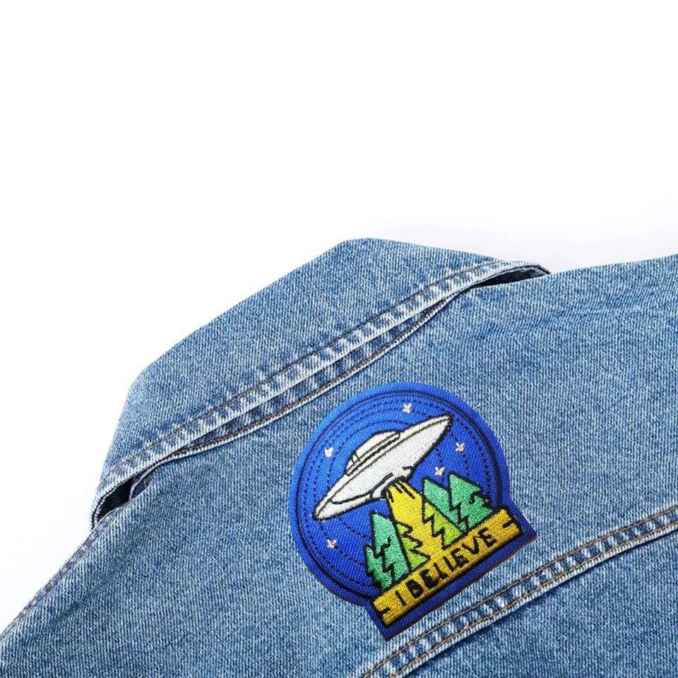 Alien Spaceship UFO Iron/Sew-On Embroidered Patch Applique diy -I believe Area 51- Emblems Costumes Cosplay Patches for Clothing Vest Jacket