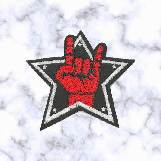 Iron on Patches / Sew on embroidered patches - Rock On Star Embroidery Patchwork - Punk Rock Heavy Metal Applique DIY Badge for Clothing