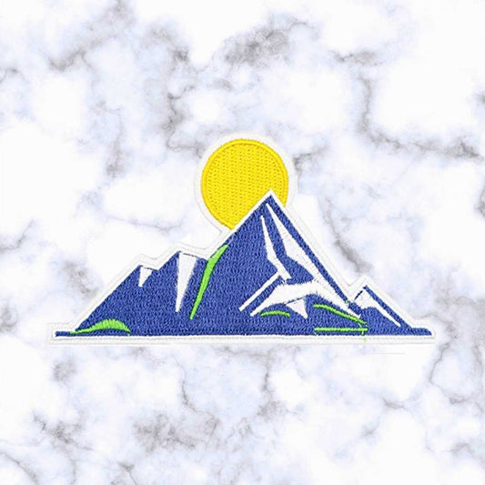 Mountain Iron on Patch / Sew on embroidered patches - Trip Camp Cold Weather Adventure Nature Journey Sun Applique Badge for Clothing Jacket