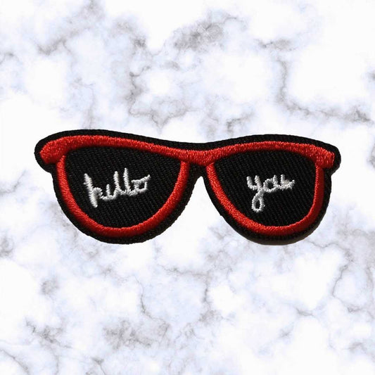 Iron on Patch / Sew on embroidered patches - Hello you Sunglasses Patch - Embroidery Artwork Girl Flirt Applique Badge for Clothing Jacket