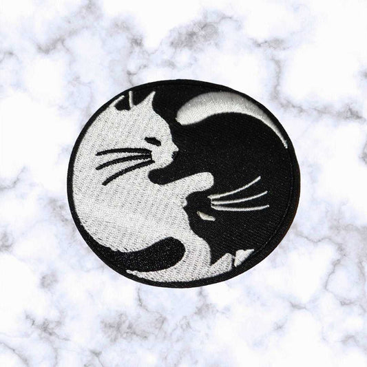 Iron on Patch / Sew on embroidered patches - Yin Yang Cat Patch -Embroidery Artwork Balance Peace Wisdom Applique Badge for Clothing Jacket