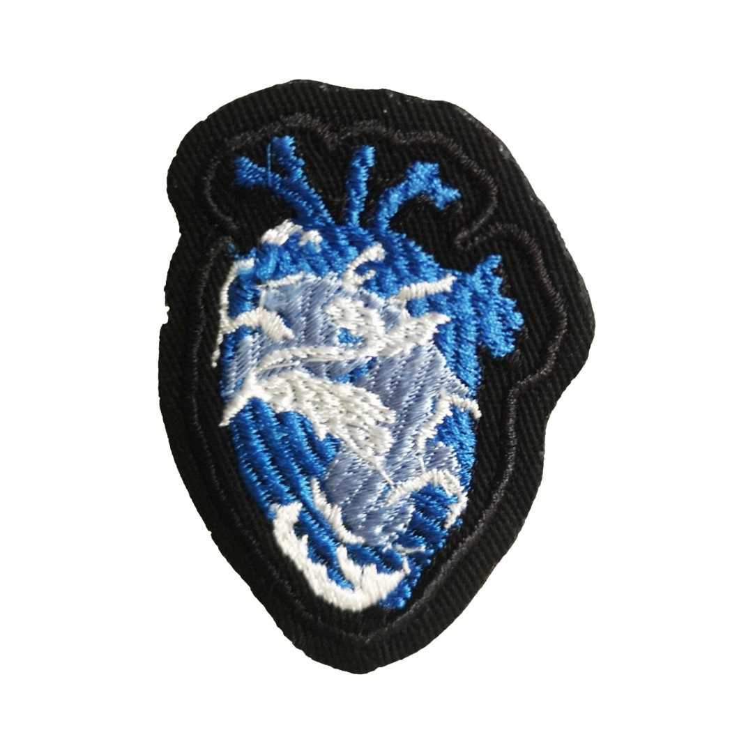 Iron on Patch / Sew on embroidered patches-Blue Heart Patch Embroidery Artwork Love Human Organ Halloween Applique Badge for Clothing Jacket
