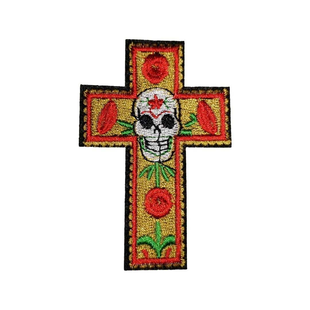 Skull Cross Roses Iron/Sew-On Embroidered Patch Applique - geometrical religion - Emblems Costumes Cosplay Patches for Clothing Vest Jacket
