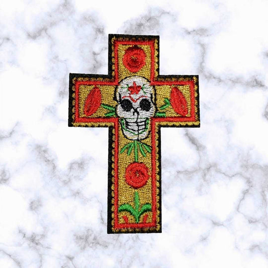 Skull Cross Roses Iron/Sew-On Embroidered Patch Applique - geometrical religion - Emblems Costumes Cosplay Patches for Clothing Vest Jacket
