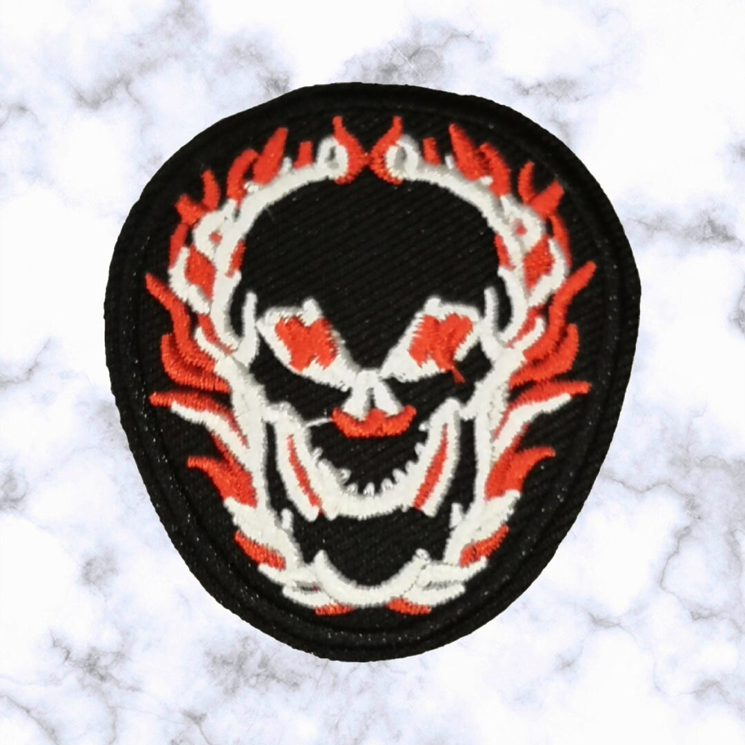 Iron on Patches / Sew on embroidered patches -Skull in Fire Embroidery Patchwork- Scary Punisher Death Bones Applique DIY Badge for Clothing