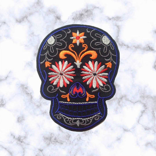Iron on Patches / Sew on embroidered patches - Colorful Skull Embroidery Patchwork - Flowers Pattern Death Applique DIY Badge for Clothing