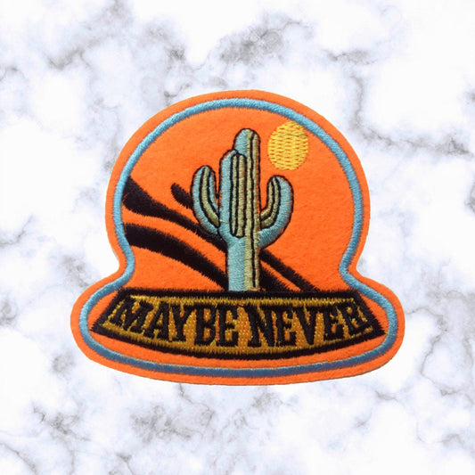 Iron on Patch / Sew on embroidered patches-Maybe Never Cactus Patch Embroidery Artwork Funny Desert Plant Applique Badge for Clothing Jacket