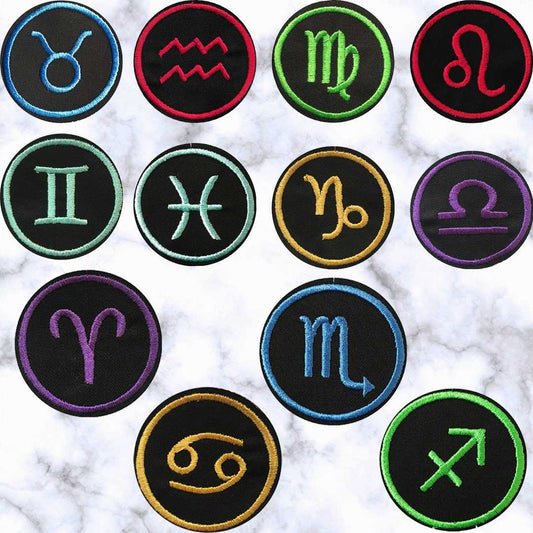 Zodiacs Signs Astrology Iron/Sew-On Embroidered Patch Applique diy -Galaxy Spirit -Emblems Costumes Cosplay Patches for Clothing Vest Jacket