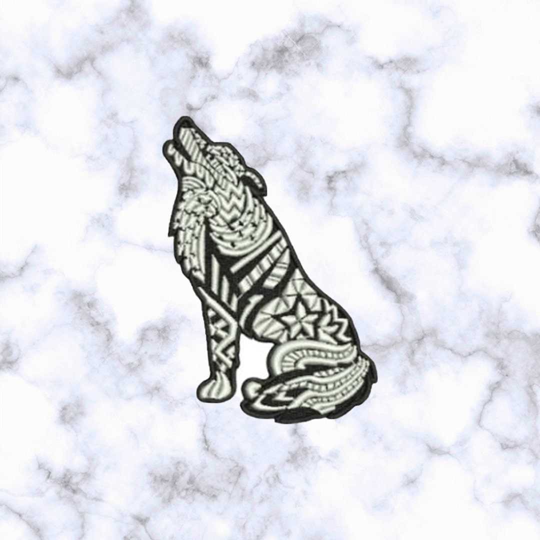 Iron on Patches / Sew on embroidered patches - Zentangle Wolf Howling Embroidery Patchwork - Pets Dog Moon Applique DIY Badge for Clothing