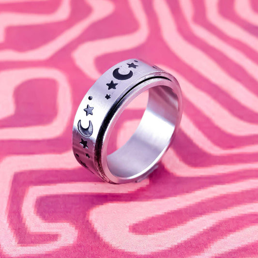 MOON & STARS RING  - Stylish Silver Ring - Rings for Women - Rings for Men - Stainless Steel Ring - Silver Ring