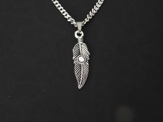 CRW Crystal Feather Necklace with 2mm faceted miami cuban chain in silver - Necklaces for Women - Necklace for Men - Necklace with Pendant
