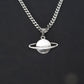 CRW Saturn Planet Necklace with 2mm faceted miami cuban chain in silver - Necklaces for Women - Necklace for Men - Necklace with Pendant