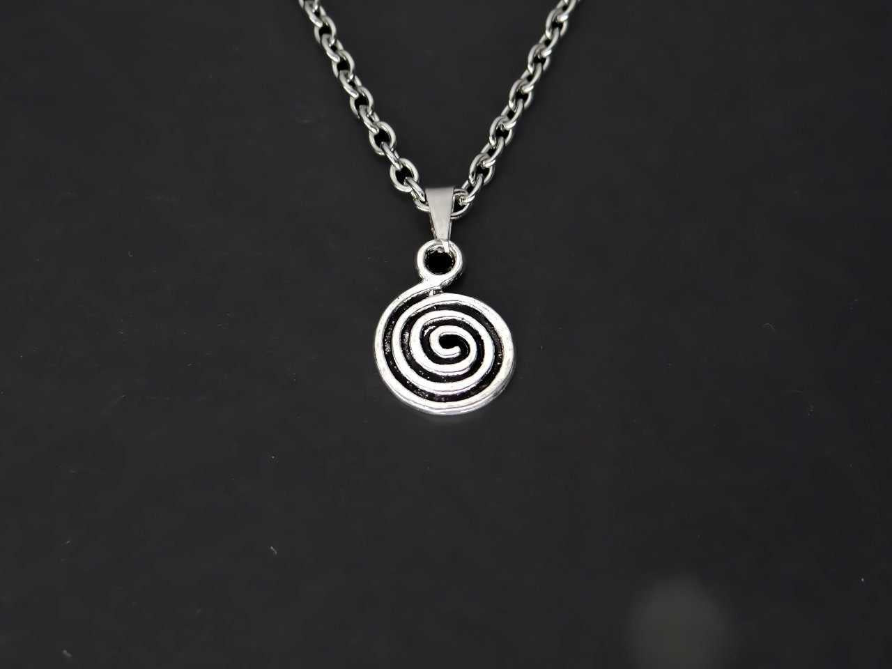 CRW Bohemian Spiral Necklace with 1.6mm rolo chain in silver - Coin Necklaces for Women - Infinite Necklace for Men - Necklace with Pendant