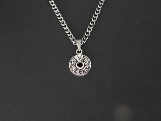 CRW Bohemian Tribal Coin Necklace with 1.8mm curb chain in silver - Necklaces for Women - Pattern Necklace for Men - Necklace with Pendant