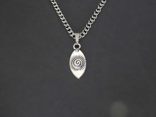 CRW Bohemian Sun Necklace with 1.8mm curb chain in silver - Oval Shape Necklace for Women - Goddess Necklace for Men - Necklace with Pendant