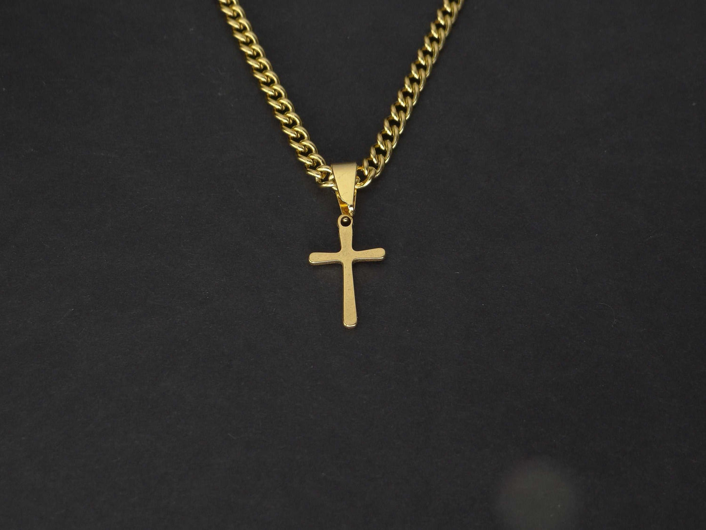 CRW Tiny Cross Necklace with 1.8mm curb link chain in gold - Religious Necklace for Women - Jesus Necklace for Men - Necklace with Pendant