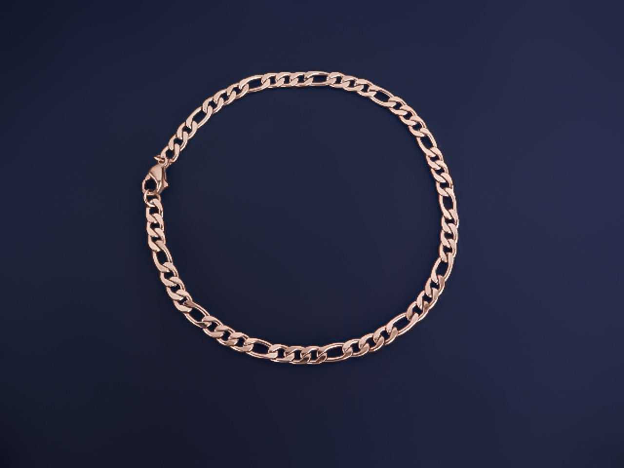 BRACELET with 5mm Figaro Link Chain in Gold - Clasic Bracelet Stylish Gold Bracelets - Bracelets for Women - Chain Bracelet for Men