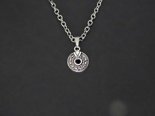 CRW Bohemian Tribal Coin Necklace with 1.6mm rolo chain in silver - Necklaces for Women - Pattern Necklace for Men - Necklace with Pendant