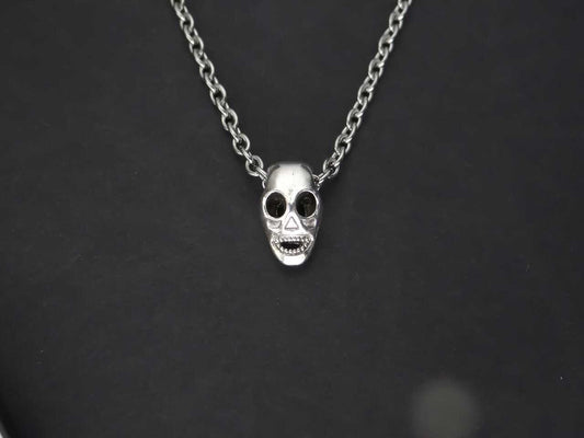CRW Skull Bead Necklace with 1.6mm rolo chain in silver - Shape Necklaces for Women - Dark Goth Necklace for Men - Necklace with Pendant