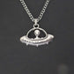 CRW Alien Spaceship Necklace with 1.8mm curb chain in silver - Shape Necklaces for Women - Area 51 Necklace for Men - Necklace with Pendant