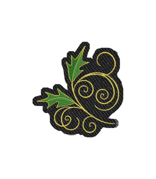 Holly Leaves with Golden Curls Iron on Patch / Sew on embroidered patches Holidays Embroidery Women Applique Merit Badge for Clothing Jacket