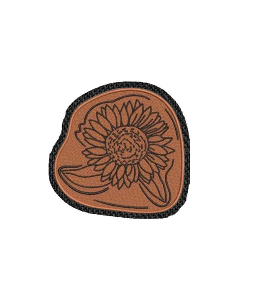Leather Style Sunflower Iron on Patch / Sew on embroidered patches - Garden Flower Embroidery Women Applique Merit Badge for Clothing Jacket