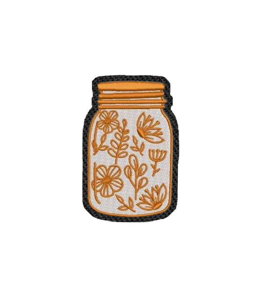 Jar Filled with Flowers Iron on Patch / Sew on embroidered Floral Garden Flowers Embroidery Women Applique Merit Badge for Clothing Jacket